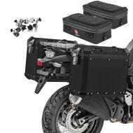 Alukoffer Set GX Aluminium Seitenkoffer 38-45 Liter + Adapter + 2x Zusatztaschen BF2 schwarz_1