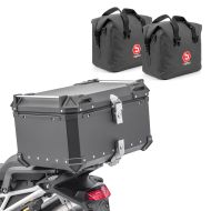 Set 65 liter motorcycle aluminum top box + 2x inner bags Bagtecs XB65 black TB23