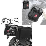 Set Crash Bar bag pair + Aluminium Panniers + rack compatible with chopper / custombikes Pan America 1250 / Special 21-25 GX38-45 black