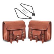 Set 2x Motorrad Satteltaschen Leder Vintage + Satteltaschenhalter Craftride SV1 braun_1