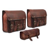 Leather saddlebag set compatible with Triumph Thruxton / 1200 / R with tool bags Craftride SW2 3 pieces brown