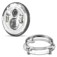 LED Headlight 7" inch with mounting bracket fits for Harley Davidson Road King Classic 98-13 Craftride chrome-chrome