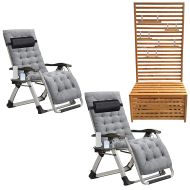 2x Garden chair folding SR11 deck chair sun lounger with metal cushion gray + Garden chest with shelves Divit GR1 garden bench plant shelf