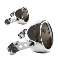 2x Motorcycle headlamp housing kit 7" with fork brackets 1.38-1.69 inch chrome Discount Set