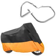 Set: Satteltaschen Schutzbügel für Harley Davidson Softail 00-17 chrom + Abdeckplane XXXL Faltgarage schwarz-orange_1