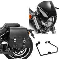 Set: Satteltasche + Halter für Harley Sportster 883 Iron 16-20 links 28l Craftride + Scheinwerfer Frontmaske für Harley Davidson Sportster 883 Iron 09-20 schwarz Craftride_1