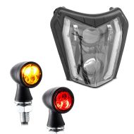 Set: LED headlight compatible with KTM EXC / EXC-F / Freeride / Enduro / SMC 14-24 with E-mark DRL SW2 with LED indicator TX1 blk