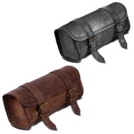 Set: leather tool bag for cruiser classic scrambler fork roll bag brown + leather tool bag LR3