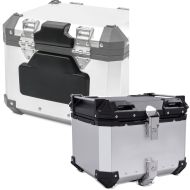 Set: Pillion Backrest Pad compatible with BMW Alu TP RL2 + Alu top box XB45 45 Liters silver