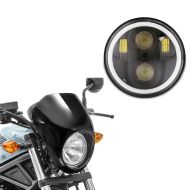 Set: Headlight Fairing Mask Universal 5.75"  Lamp Cowl Craftride SM5 black + LED Headlight 5.75" Inch fits for Harley Davidson M18 Headlamp black