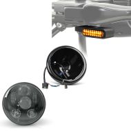 LED headlight set 5.75 inch + LED running light handlebar indicators with E-mark 2 pieces tinted