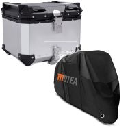 Set: Motorcycle Alu top box XB45 top Case 45Ls silver Bagtecs with Motorcycle cover BC1 XXL Outdoor Tarpaulin wp. blk