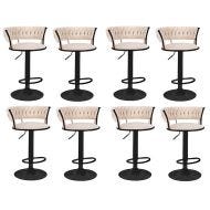 Set of 8 bar stools with velvet cover Divit RB16 stools with backrest footrest adjustable metal base beige black