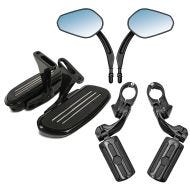 Passenger footboards with holder + crash bar footrests suitable for 1.26 inch + mirror with E-mark