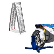 Set: aluminium loading ramp max. 750 lbs folding for scooter quad ATV + Wheel Chock Easy-Plus Front Stand up to 21 Inch blue