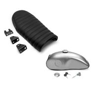 Set: Cafe Racer Tank Mojave für Vintage Scrambler Retro -Umbauten + Sitzbank für Cafe-Racer oder Scrambler Umbau Flat schwarz_1