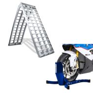 ,Set: Aluminium Loading Ramp V,, max. 1500 lbs,, folding + Wheel Chock Easy-Plus Front Stand up to 21 Inch blue,