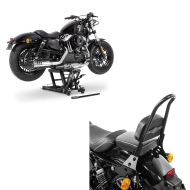 Set: Sissy Bar Detachable CSM compatible with Harley Davidson Sportster 04-20 black matt Craftride + Motorbike Scissor Lift Mid-lift L Hydraulic Jack for Chopper ConStands 680kg black
