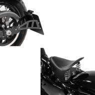Set: Motorbike Bobber Seat Craftride with bracket base in black + Side Mount license plate holder compatible with Harley Davidson Sportster 91-03 Craftride black