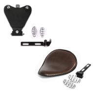 Set: Solositz mit Federn für Custombikes in braun + Grundplatte für Bobber-Solositze mit Barrel-Federn_1