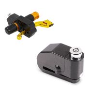 Set: Bremsscheibenschloss Alarm 120dB BS-Motoparts Diebstahlschutz schwarz + Bremshebelschloss 22 mm Lenker Griffschloss 9x4 cm BS-Motoparts Alu_1