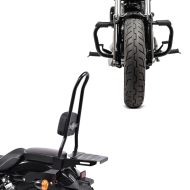Set: Sissy bar CSXL Fix fits for Harley Davidson Sportster 883 Iron 09-20 with luggage rack black Craftride + Engine Guard fits for Harley Davidson Sportster 04-20 Crash Bar Craftride Mustache in black