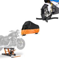 Set: Hebebühne Mid-Lift L + Abdeckplane XXL Motorradheber für Chopper + Motorradwippe Easy Plus Vorderradwippe Motorradständer bis 21" schwarz_1