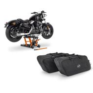 Set: Hebebühne Harley Davidson Road King ConStands Mid-Lift L in orange + Koffer Innentaschen für Harley Road King 94-21 Craftride BG1 Paar_1