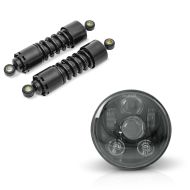 Set: Stoßdämpfer 11 Zoll Harley Sportster Forty-Eight 48 Federbeine von Craftride schwarz + Hauptscheinwerfer LED 5,75 Zoll für Harley Sportster Forty-Eight 48 10-20 schwarz von Craftride_1