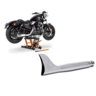 Set: Hebebühne Harley Davidson Springer Classic ConStands Mid-Lift L in orange + Craftride Auspuff Harley Springer Classic rechts Fishtail chrom_1