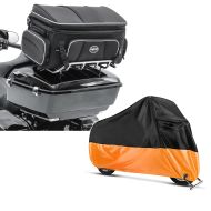 Set: Hecktasche für Harley Davidson Electra Glide Ultra Limited Topcase Tasche Craftride TT1 73Ltr + Abdeckplane Harley Electra Glide Ultra Classic / Limited Craftride XXXXL in schwarz-orange_1