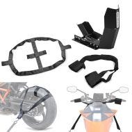 Set: Set: handlebar tie-down strap/belt + rear wheel tie down straps for transport  + Wheel Chock ConStands Easy-Fix Front Stand up to 21 Inch black