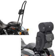Set: Sissy bar XL for Harley Davidson Dyna Street Bob 09-17 Craftride SRL black + Motorbike Sissy Bar Bag SXL Craftride Rear tail bag with Roll Bag in black