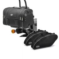 Set: Motorbike Tail Bag Craftride RB1 Roll Bag 24-30Ltr for chopper cruiser and custombikes black + Pannier Inner Liner Bags compatible with Harley Davidson Sport Glide 18-24 Craftride Saddlebags