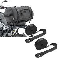 Set: Motorcycle Tail Bag Vintage 25L Canvas Backpack Duffle Roll Bag grey Craftride + Motorbike Straps Set ConStands tie down straps 59.06 inch 2 pieces in black