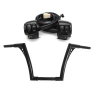 Set: Handlebar Ape Hanger Fat B2 1-1/4" Height 12" with TÜV parts certificate + Handlebar Control Switch fits for Harley Davidson Dyna Sportster Softail V-Rod 96-13 black Craftride