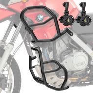 Set Crash Bars + Auxiliary lights fits for BMW F 650 GS 00-07 Fog lights Motoguard black SG53