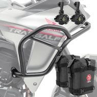 Set Upper Crash bar + Auxiliary lights + bags fit for Honda Transalp XL 750 23-24 Motoguard HG14 Black