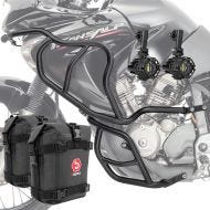 Set Crash Bars + Auxiliary lights LED fits for Honda Transalp XL 650 V 00-07 + bags Motoguard SK3