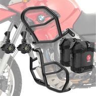Set Crash Bars + Auxiliary lights LED fits for BMW F 650 GS 00-07 + bags Motoguard black SG53