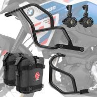 Set Crash Bars + Auxiliary lights LED fits for BMW F 900 GS 2024 + bags Motoguard SN12