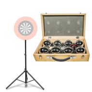 Dart stand height adjustable 140 - 195 cm PL38 black + Boule set in wooden case Divit 8 Boule Pétanque balls including piggy target ball RE65