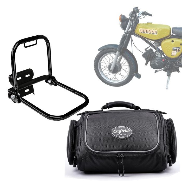 Set Motorcycle nylon tail bag with rain cover Rear luggage rack foldable suitable for Simson S50 S51 S70 Craftride TT14 black