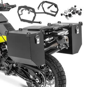 Aluminium Side cases 34-40L compatible with chopper / custombikes Pan America 1250 21-25 + pannier holder Bagtecs Atlas black