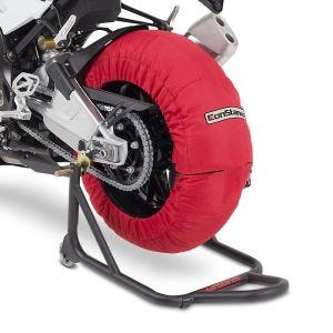 Motorrad Reifenwärmer Set Laguna Seca ConStands 60-80°C für Vorderrad und Hinterrad 17 Zoll in rot_0