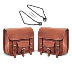 Set 2x Satteltaschen + Halter für Royal Enfield Bullet / Classic 500 Craftride SV1 braun_1