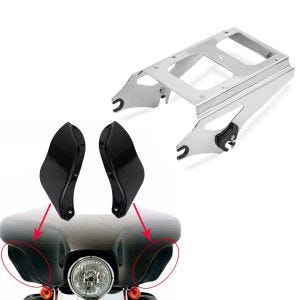 Set: Gepäckträger TP Abnehmbar für Harley Touring Modelle 09-13 chrom + Seitlicher Spoiler für Harley Street Glide 06-13 schwarz_1