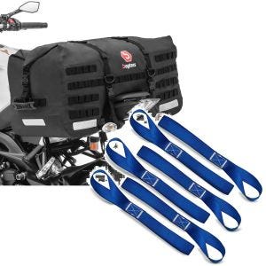 ,Set: Motorbike Tail Bag SX70 Rear Seat Bag 70Ltr waterproof in blk Bagtecs with Lashing strap,, 6pcs mega pack blue,