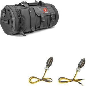 Set: Motorcycle Tail bag TB8 Roll bag 35Ltr blk Bagtecs with LED indicators motorcycle KP8 2 pieces tinted