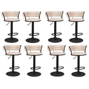 Set of 8 bar stools with velvet cover Divit RB16 stools with backrest footrest adjustable metal base beige black